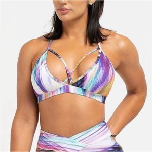 LiCi Fit Workout Set in Electric Sunset Butt scrunch Shorts and Halter Strappy B